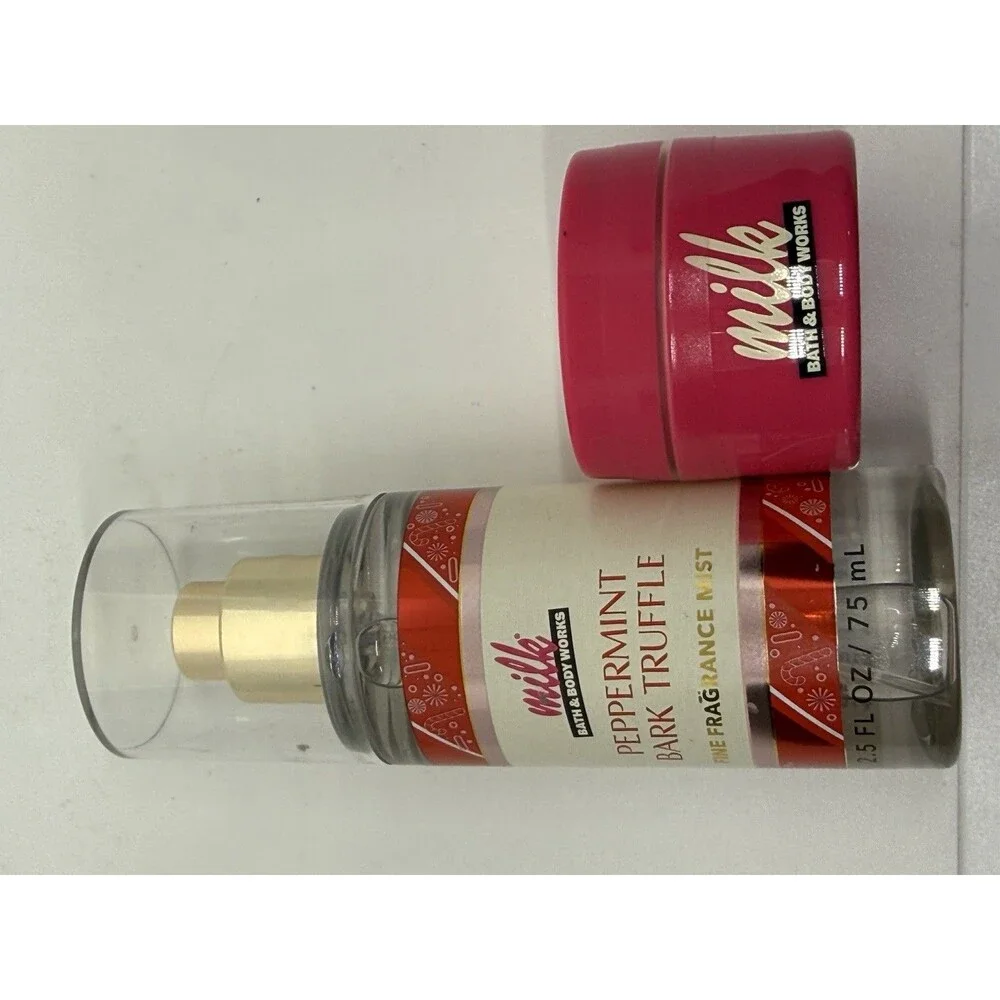 2 Bath‎ & Body Works Milk Peppermint Bark Truffle Mist 2.5oz, Lip Scrub Cookie